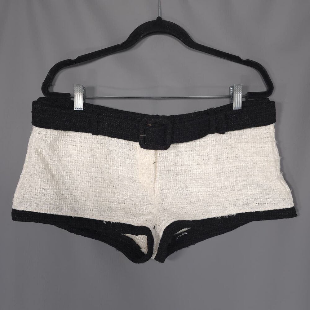 ANTHROPOLOGIE LIONESS Women's New LARGE Mini Shorts Cream Black Tweed Belted